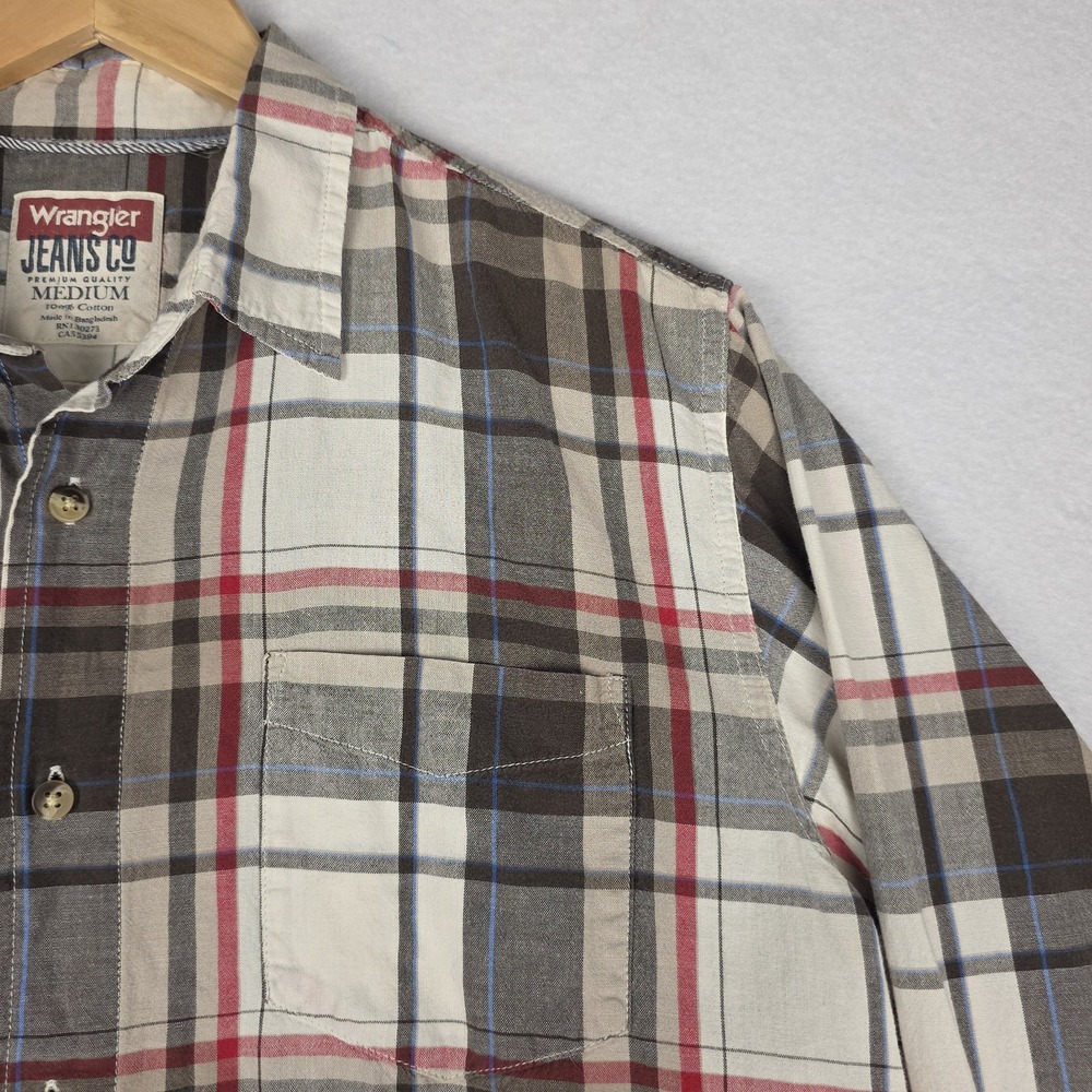 Wrangler‎ Men's Plaid Shirt M Brown Red Button Down 100% Cotton Western Thin - Picture 5 of 16
